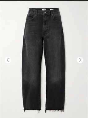 Frame The Bubble cropped frayed high-rise barrel-leg jeans